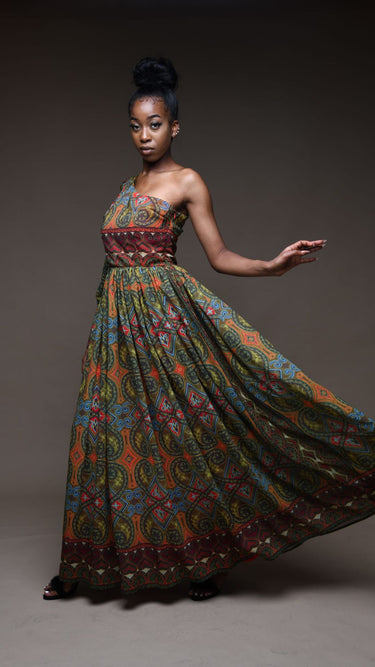 SERENITY Camille One Shoulder Paisley Chiffon Maxi Dress